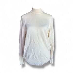VTG Jaeger 100% Wool Sweater S 36 Cream Beige Mock Neck‎ Minimalist Britain